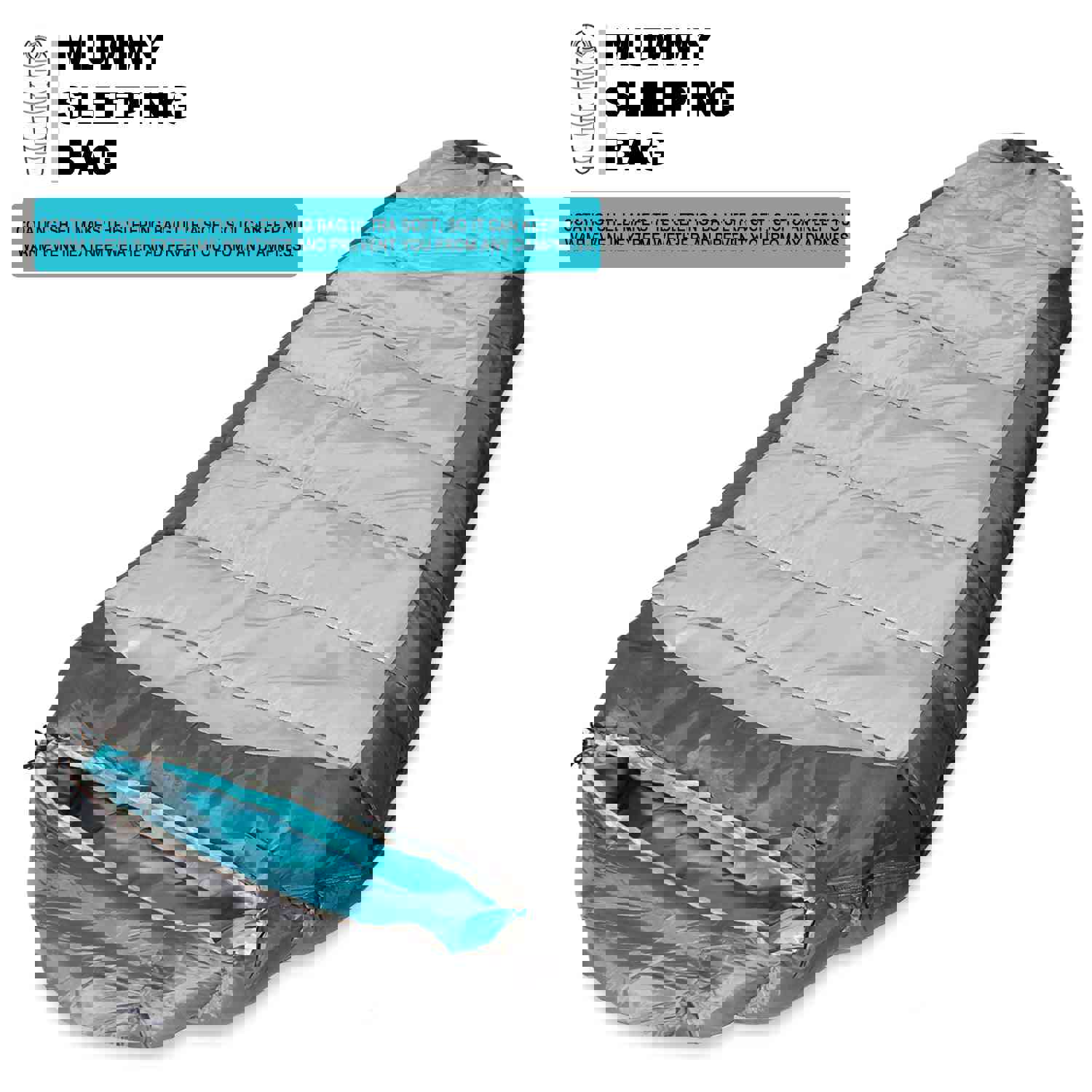 3 Season Ultralight Sleeping Bag for Hiking, Camping & Outdoor Activities with Compression Bag - Grey