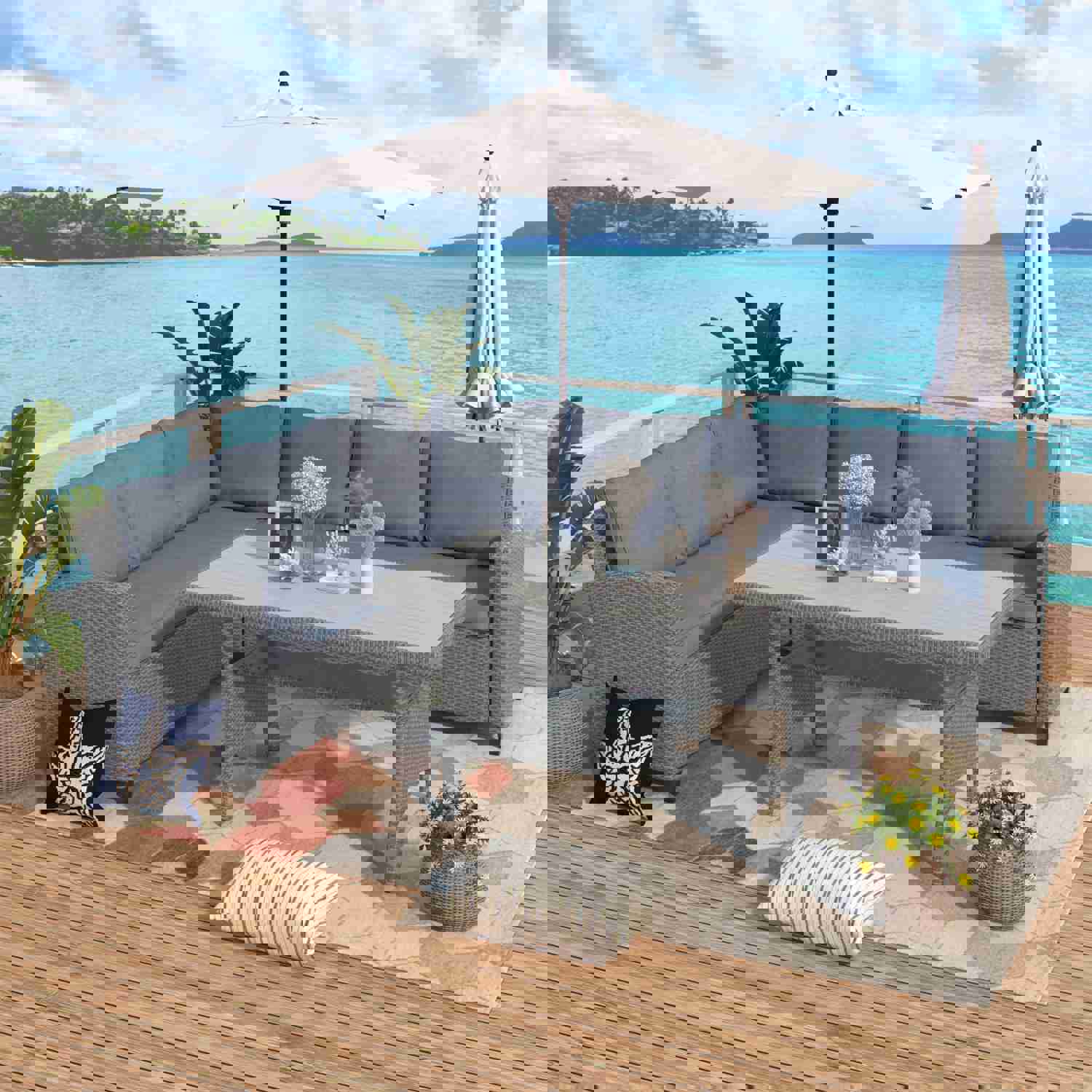 TOPMAX Patio Outdoor Furniture PE Rattan Wicker Conversation Set with Table & Cushions (Grey)