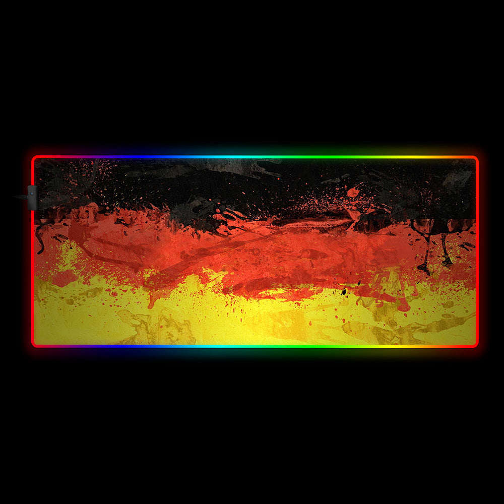 German Flag Splash Paint RGB Gaming Mouse Pad - M-XXL Size, USB-Powered LED Desk Mat