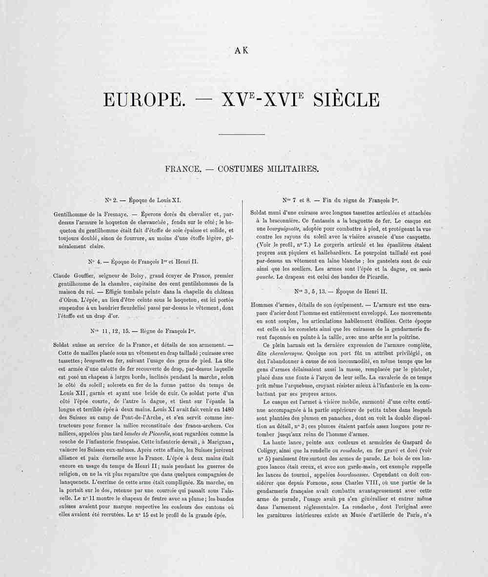 1888 Chromolithograph France Military Uniform Armor Clothing 15th Century LCH3