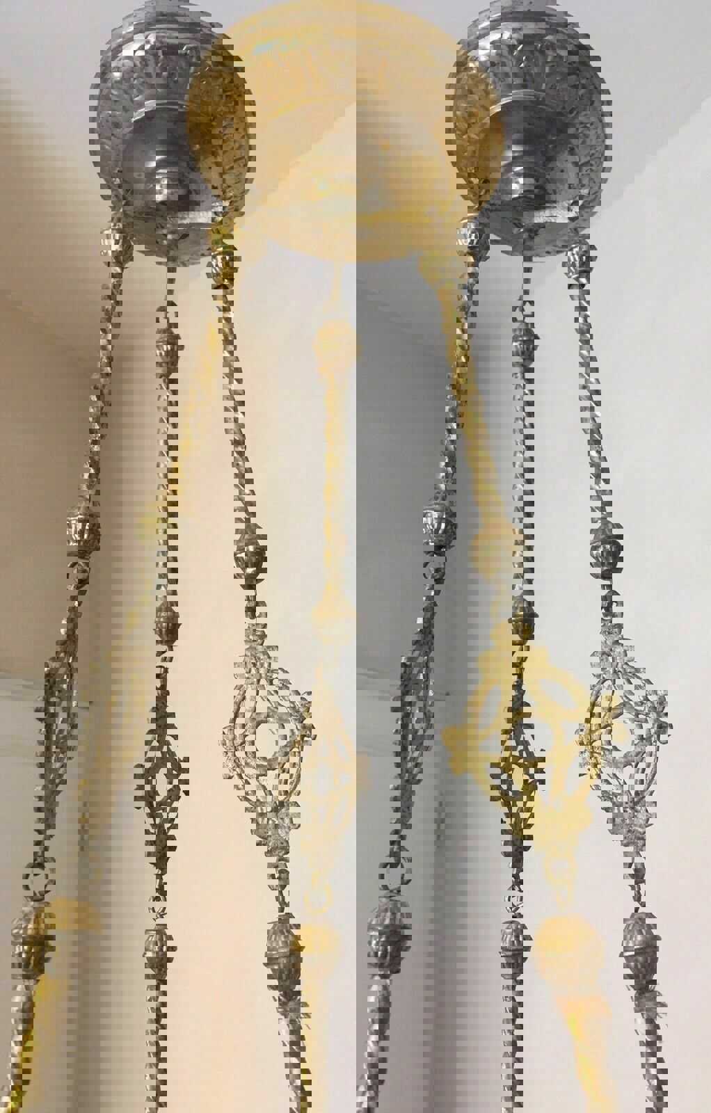 Antique French CHOISY LE ROI Faience Dragon Gothic Castle Chandelier Candles