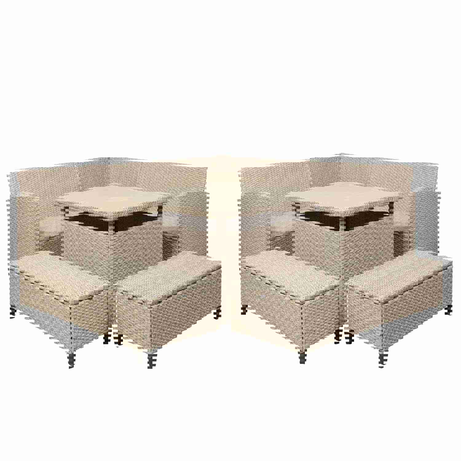 TOPMAX 6-Piece Outdoor Patio Furniture Set - Wicker Rattan Sectional Sofa with Table and Benches