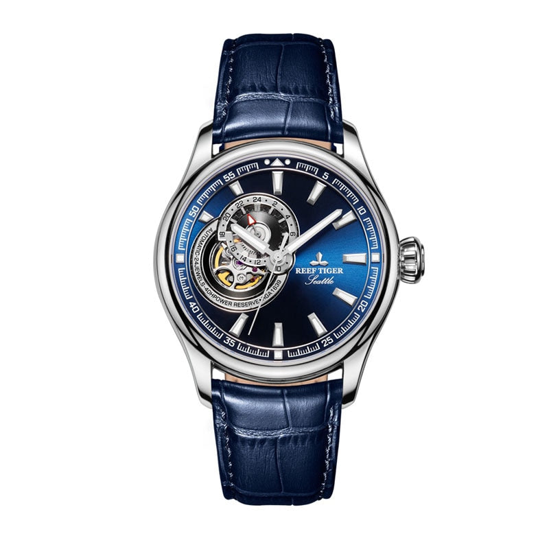 Reef Tiger Automatic Tourbillon Luxury Watch for Men - Stainless Steel Case & Sapphire Crystal