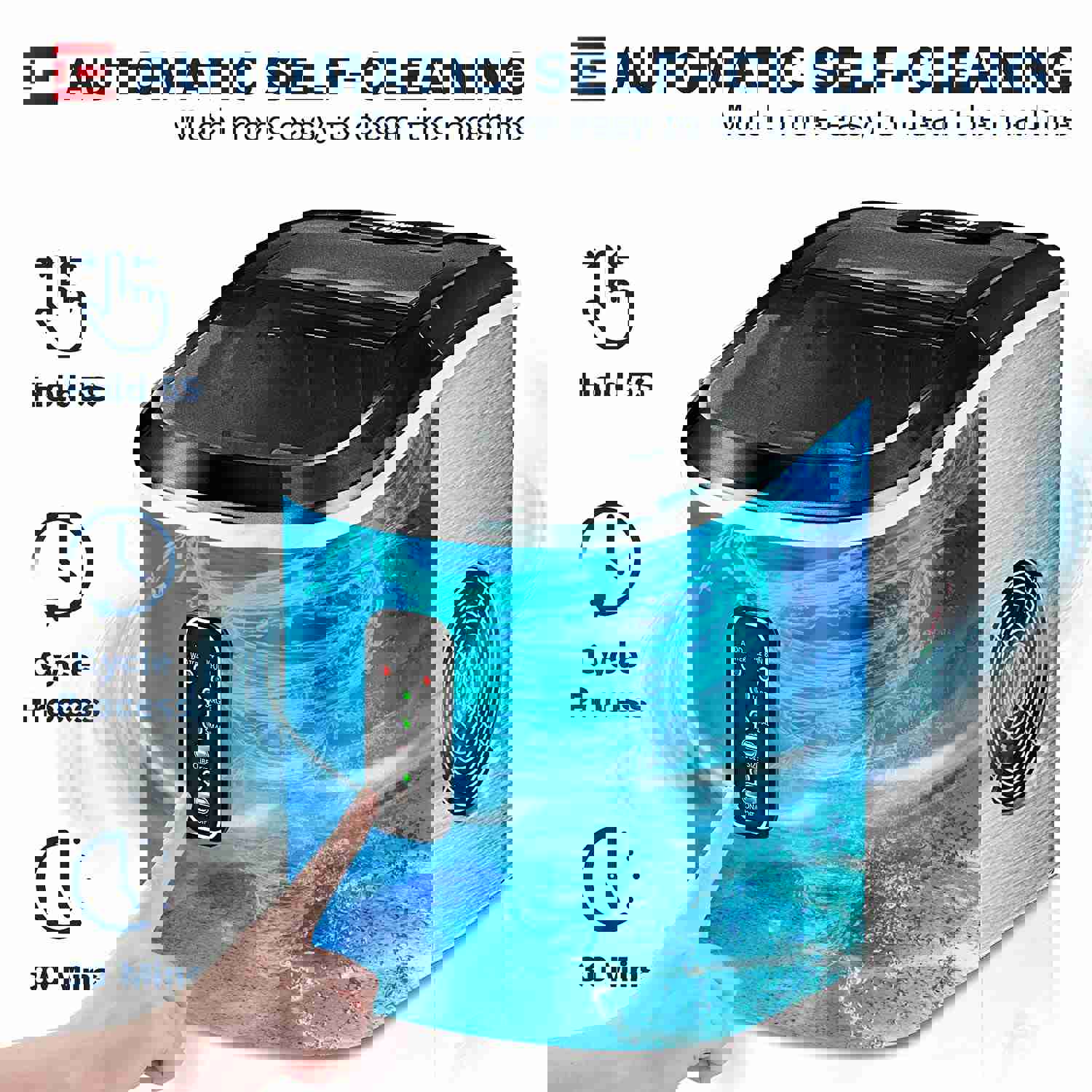 EUHOMY Countertop Ice Maker Machine, 26 Lbs Daily, 9 Cubes in 8 Mins, Compact with Scoop & Basket - Silver