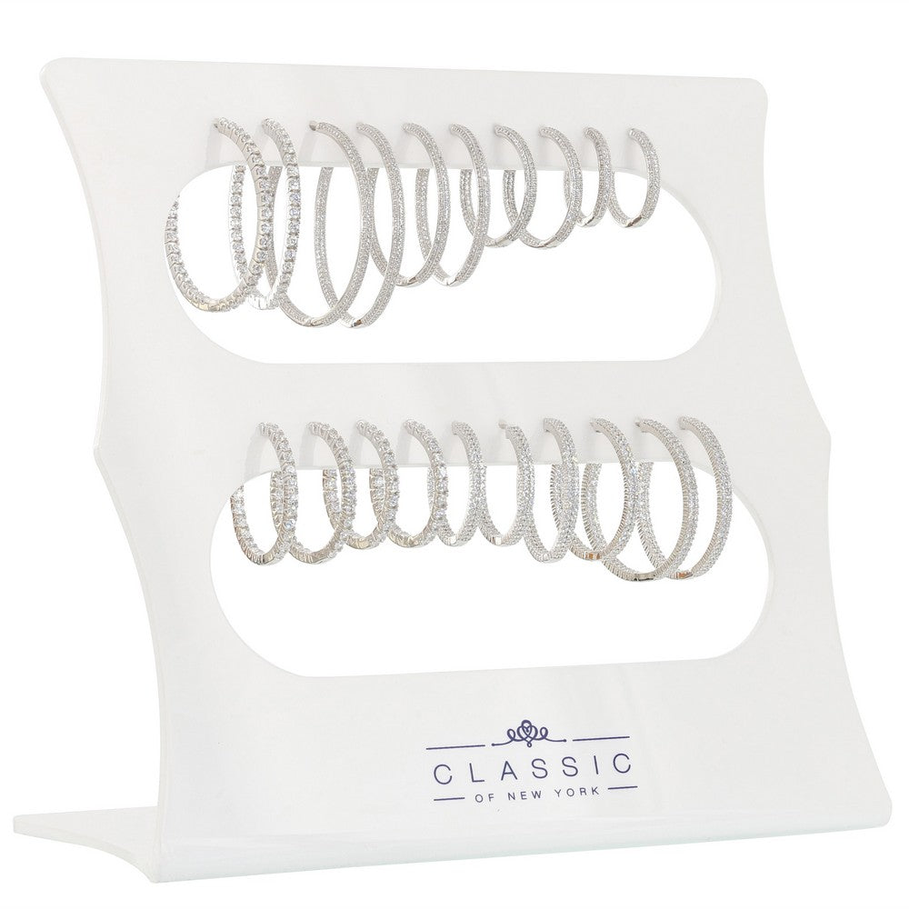 Sterling Silver In-and-Out CZ Hoop Earrings, 10 Pair Display