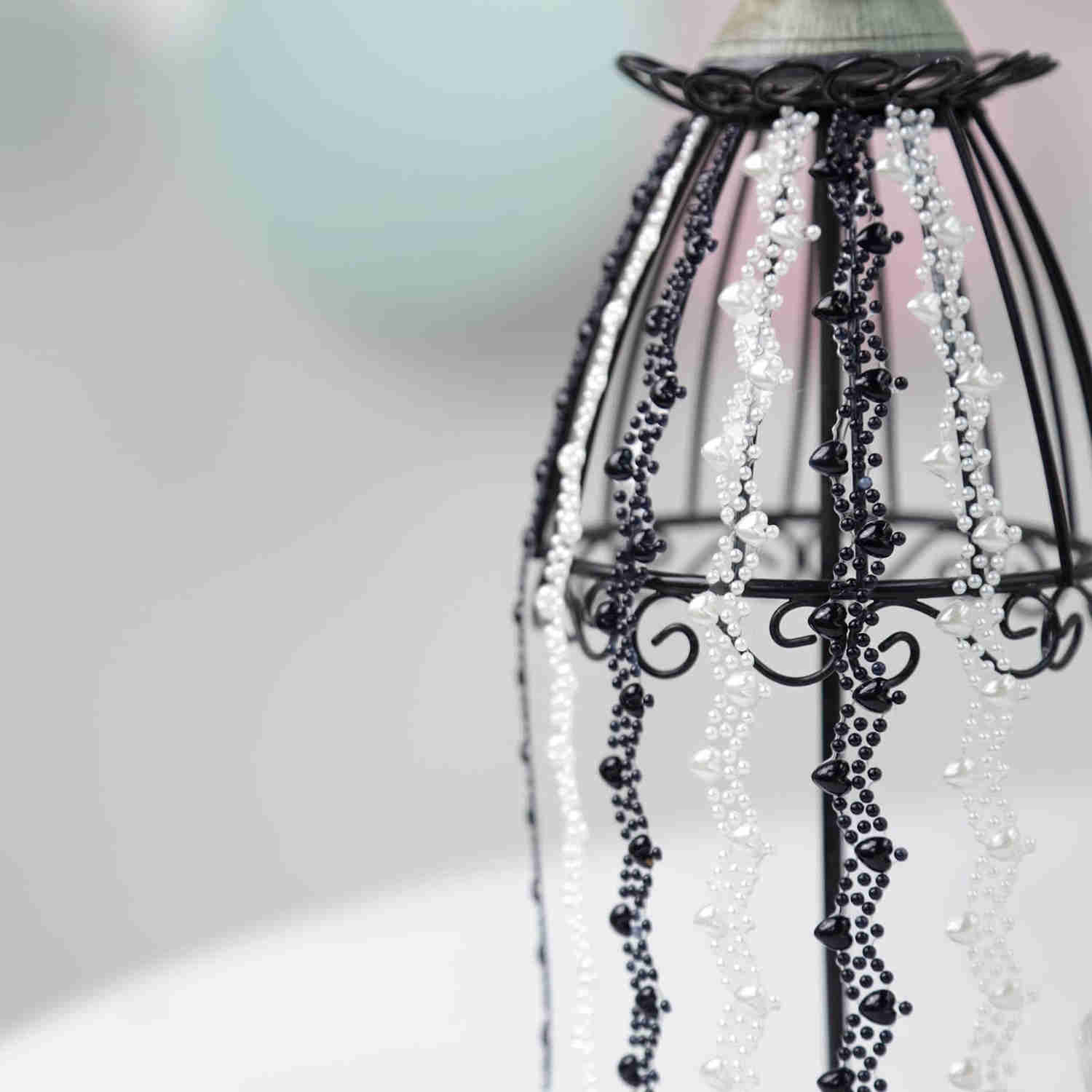 Black Self Adhesive Craft Rhinestone Trim Strips with Heart Pearl Embellishment