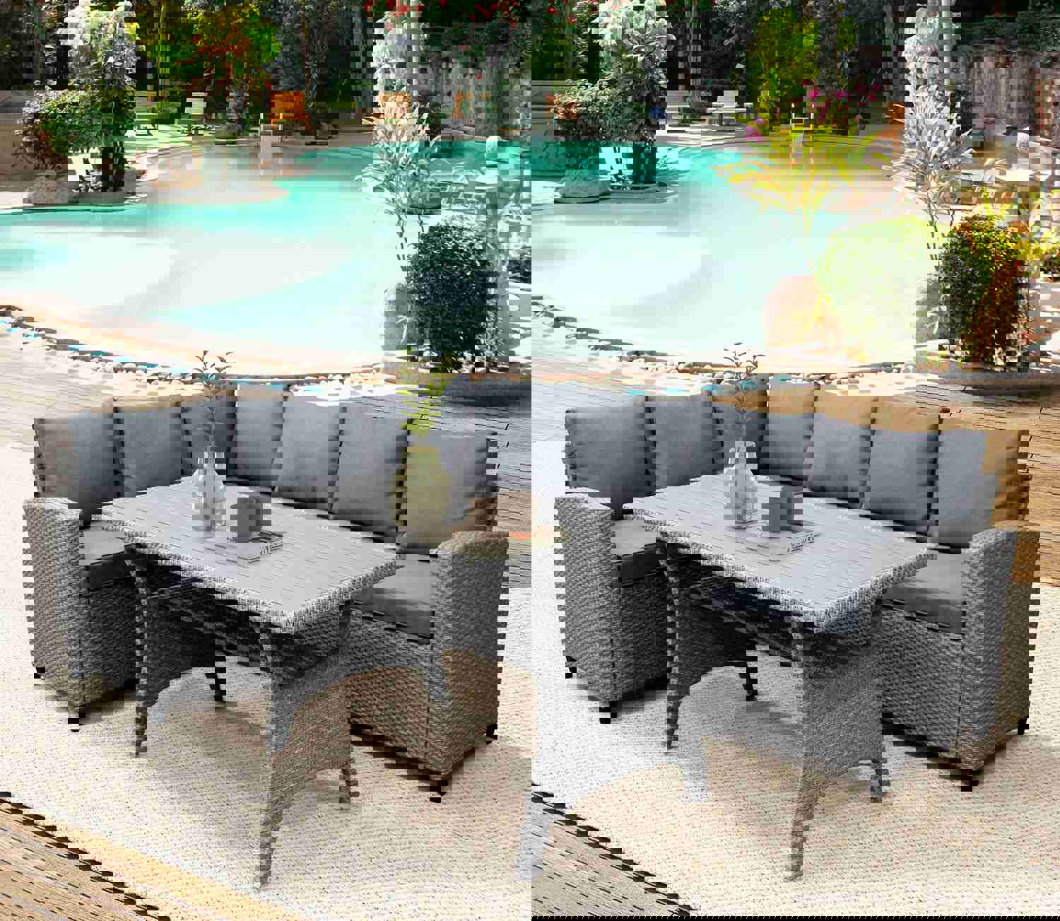 TOPMAX Patio Outdoor Furniture PE Rattan Wicker Conversation Set with Table & Cushions (Grey)