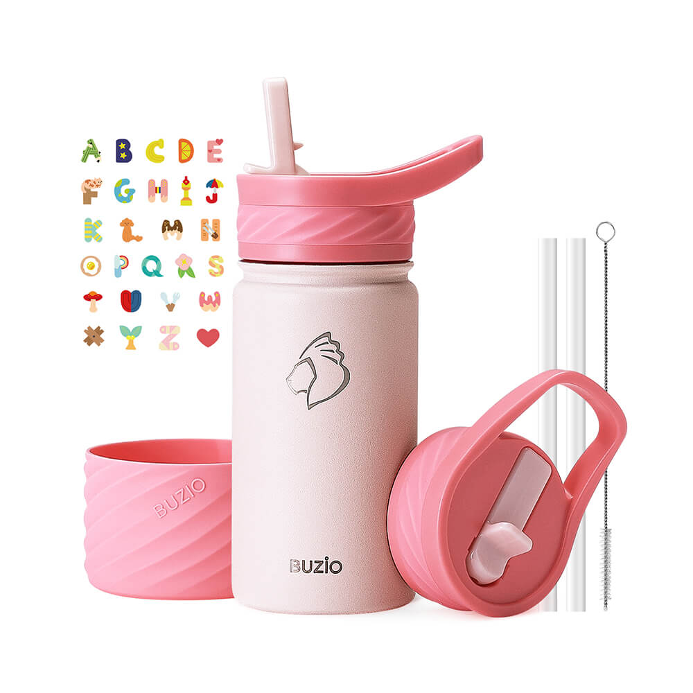 BUZIO Kids Insulated Water Bottle with Boot and Stickers - 14oz