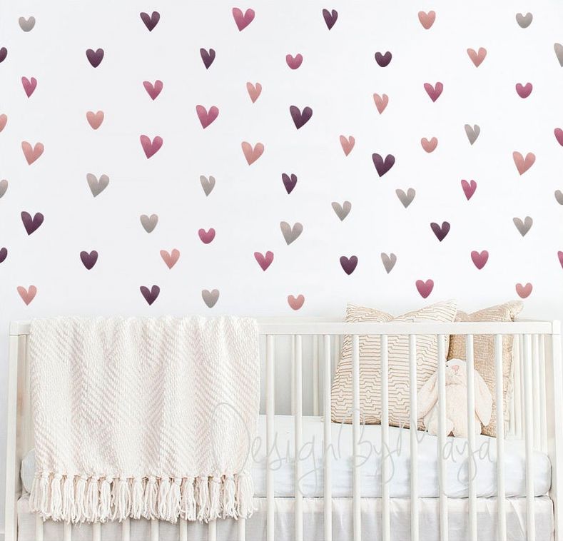 Cute Baby Girl Hearts - Fabric Nursery Wall Art Decals