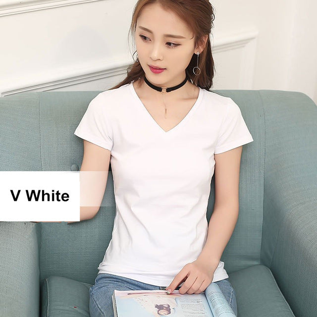 MRMT 2019 Women's 95% Cotton V-Neck T-Shirt - Slim Fit Short Sleeve Top