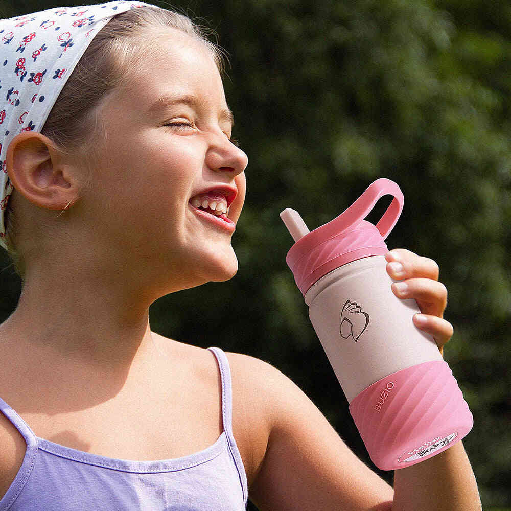 BUZIO Kids Insulated Water Bottle with Boot and Stickers - 14oz