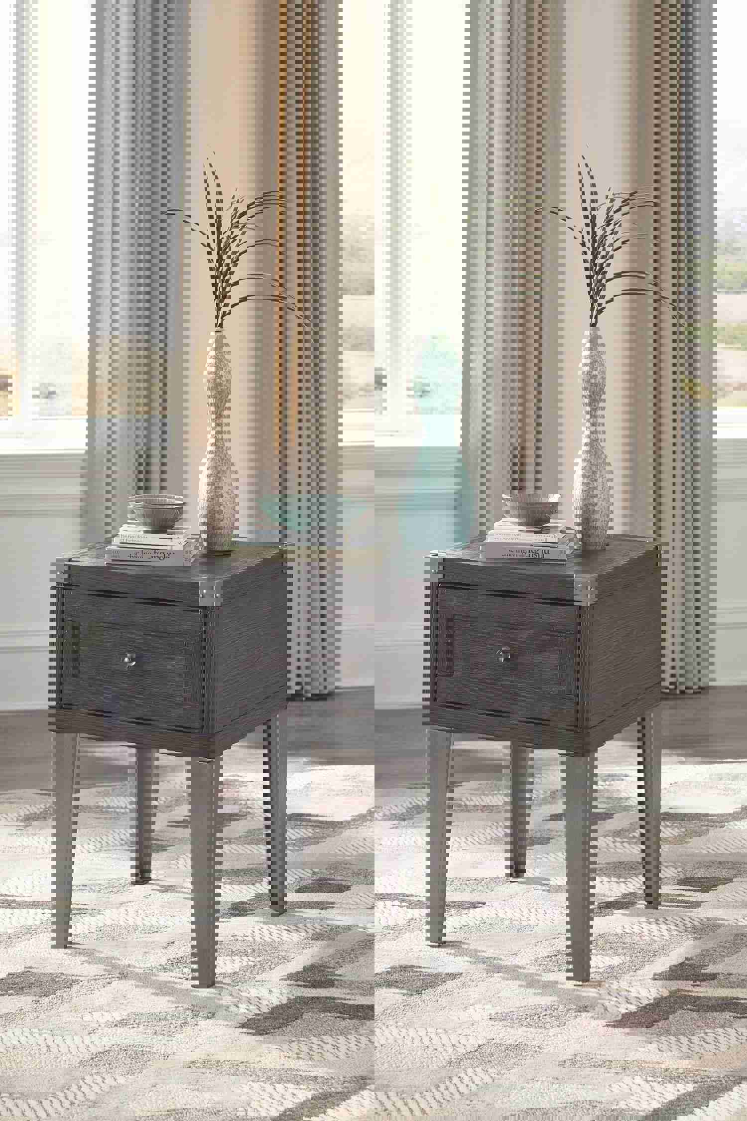 Todoe - Dark Gray Rectangular End Table with USB Charging