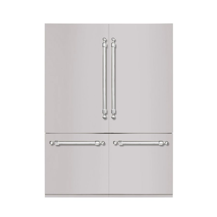 Hallman 60" Built-In Refrigerator with Internal Water and Ice Dispenser, Bottom Mount Freezer, Classico Chrome Trim