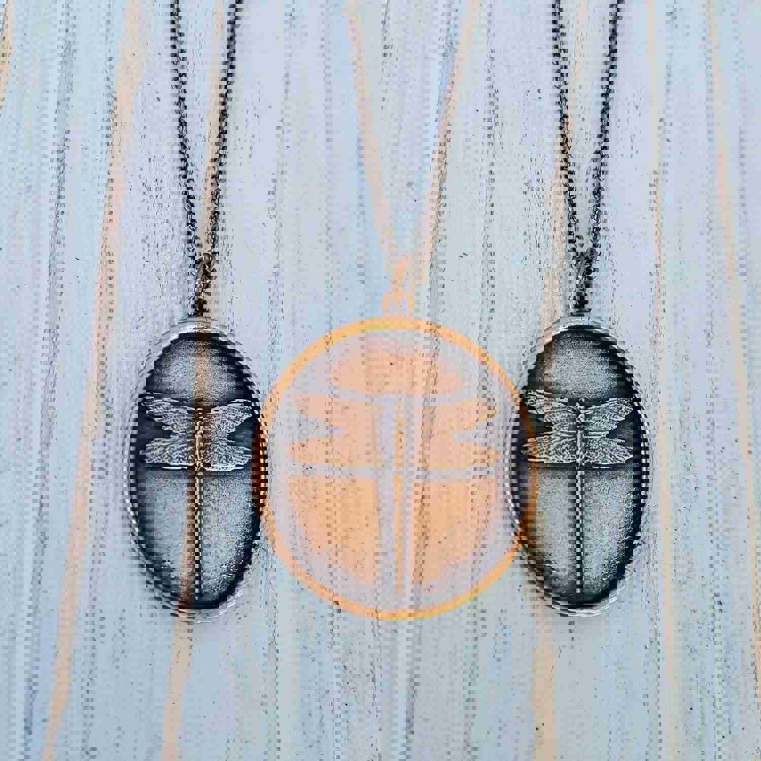 Personalized Gold Dragonfly Necklace with Engraved Disc Pendant