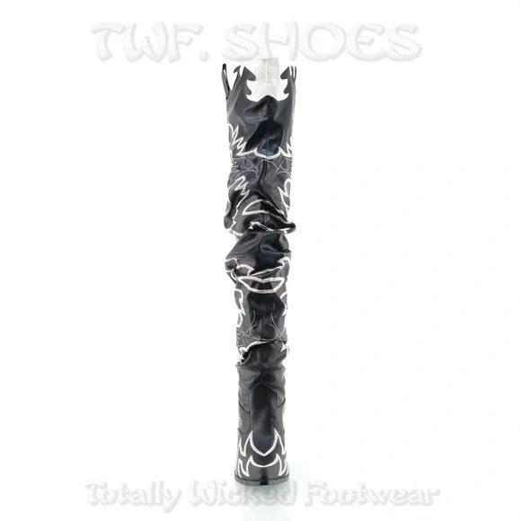 Kelsey 21 Rock Star Black & White Western Slouch OTK Thigh High Cowboy Boots