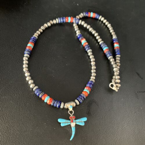 Dragonfly Sterling Silver Turquoise Coral Inlay Multi-Color Pendant