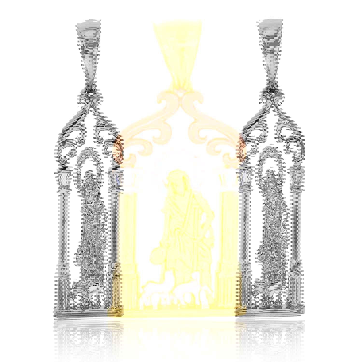 14K Gold Tricolor 52x25mm Jesus Good Shepherd Pendant