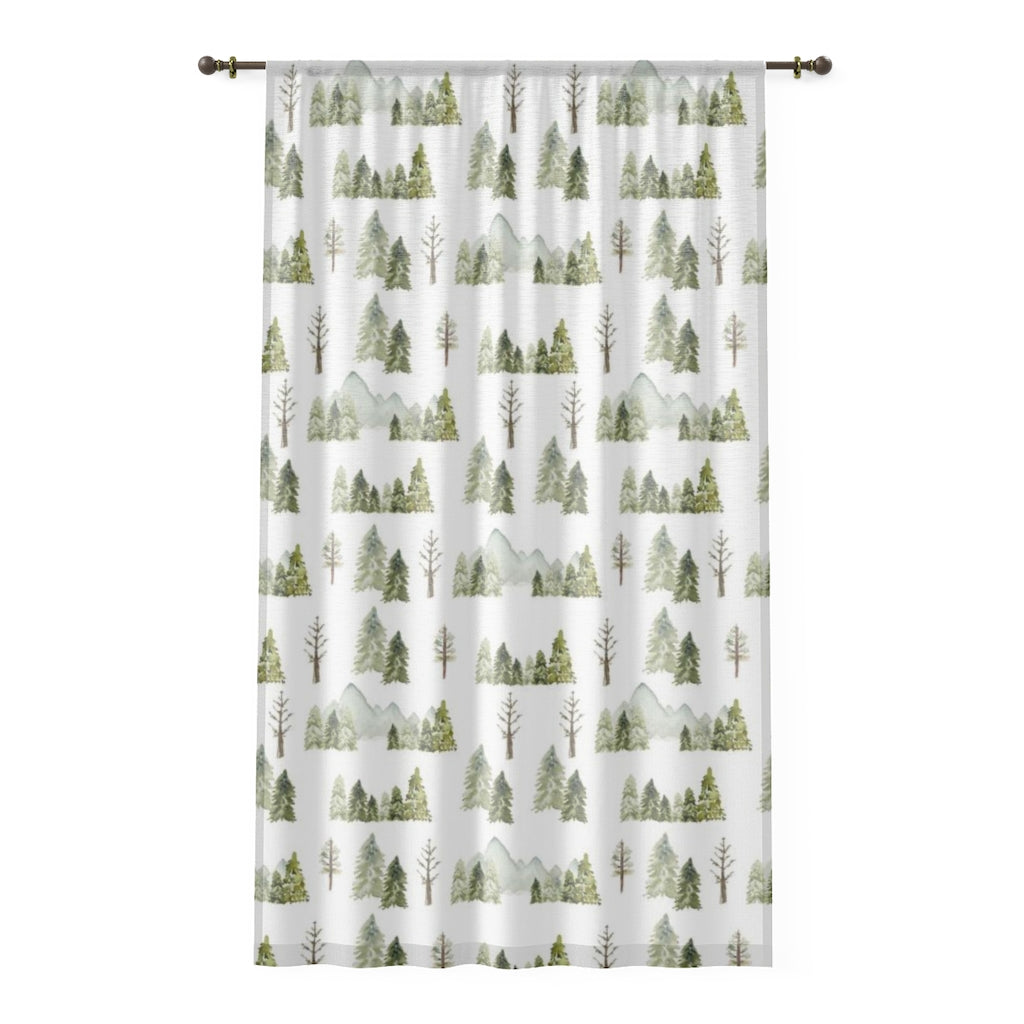 Mountains and Trees Sheer Curtain Single Panel - Wild Green for Nursery and Kids Room
