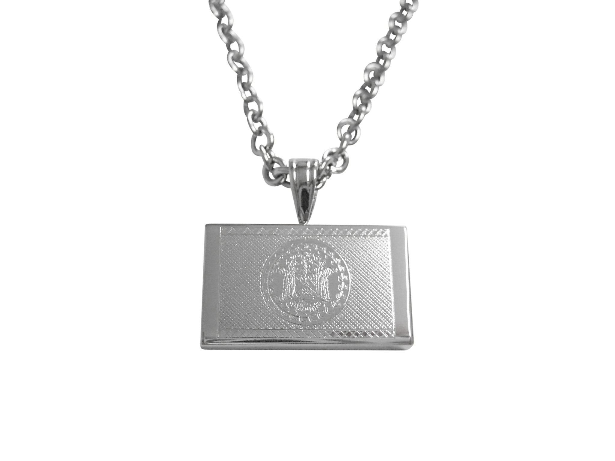 Silver Toned Etched Belize Flag Pendant Necklace by Kiola Designs