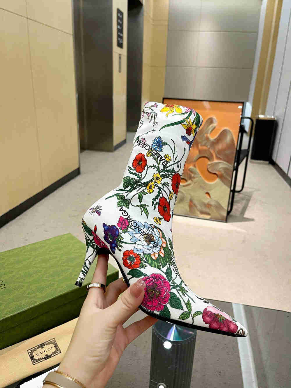 GU vs *BAL Boots High Above Knee with 3 Style Flowers Stretch - 8.5CM Heels