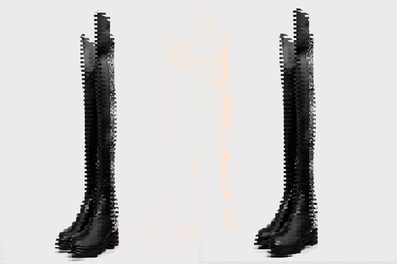 Moengo Black Leather Leopard Knee High Women Boot