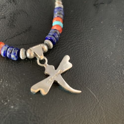 Dragonfly Sterling Silver Turquoise Coral Inlay Multi-Color Pendant
