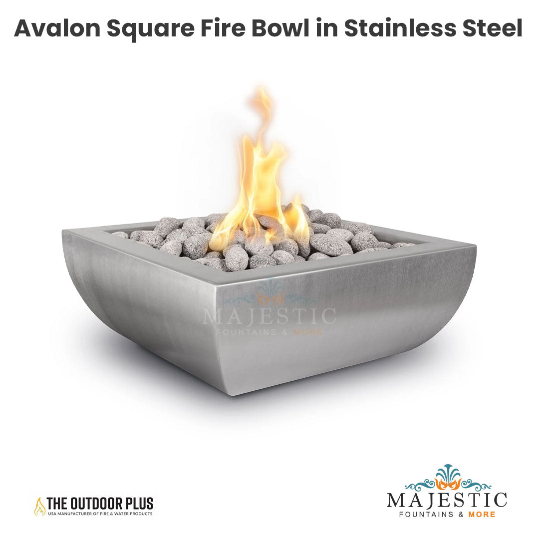 The Outdoor Plus Avalon Square Fire Bowl in Stainless Steel with Free Cover