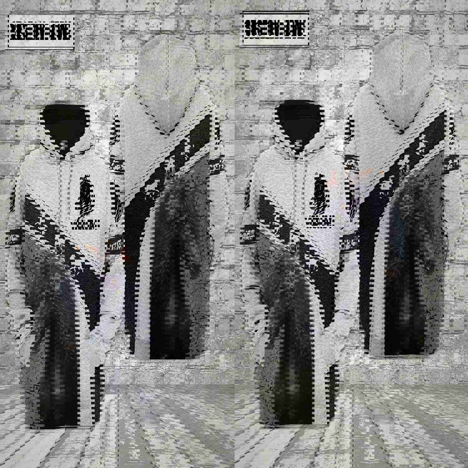 Joycorners Custom Name Black Horse Lovers 3D Printed Hoodie