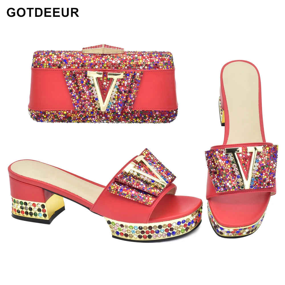 Latest Red Color African Women Party Italian Shoe with Matching Bag Set