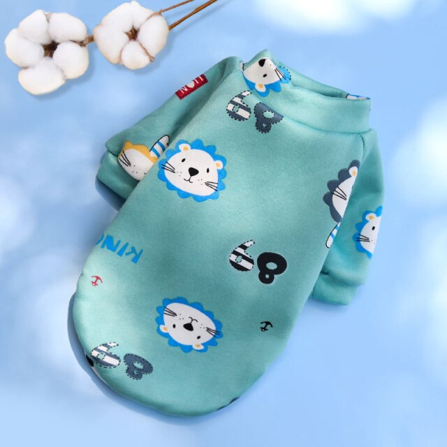 Cute Print Small Dog Hoodie T-Shirt Pullover Plus Velvet Warm Bulldog Pet Clothes