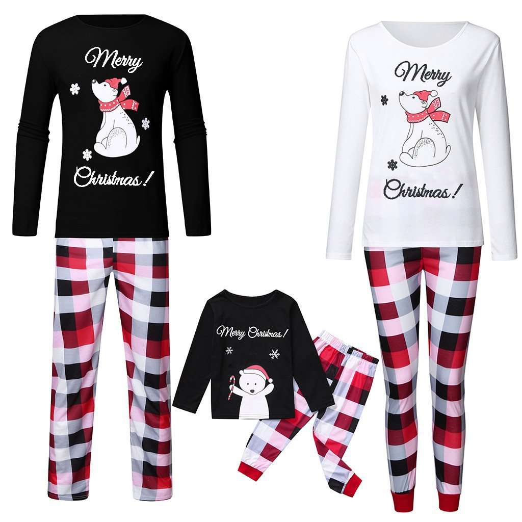 Fashion Christmas Red Plaid Pants Long Sleeve T-shirt Family Matching Outfits