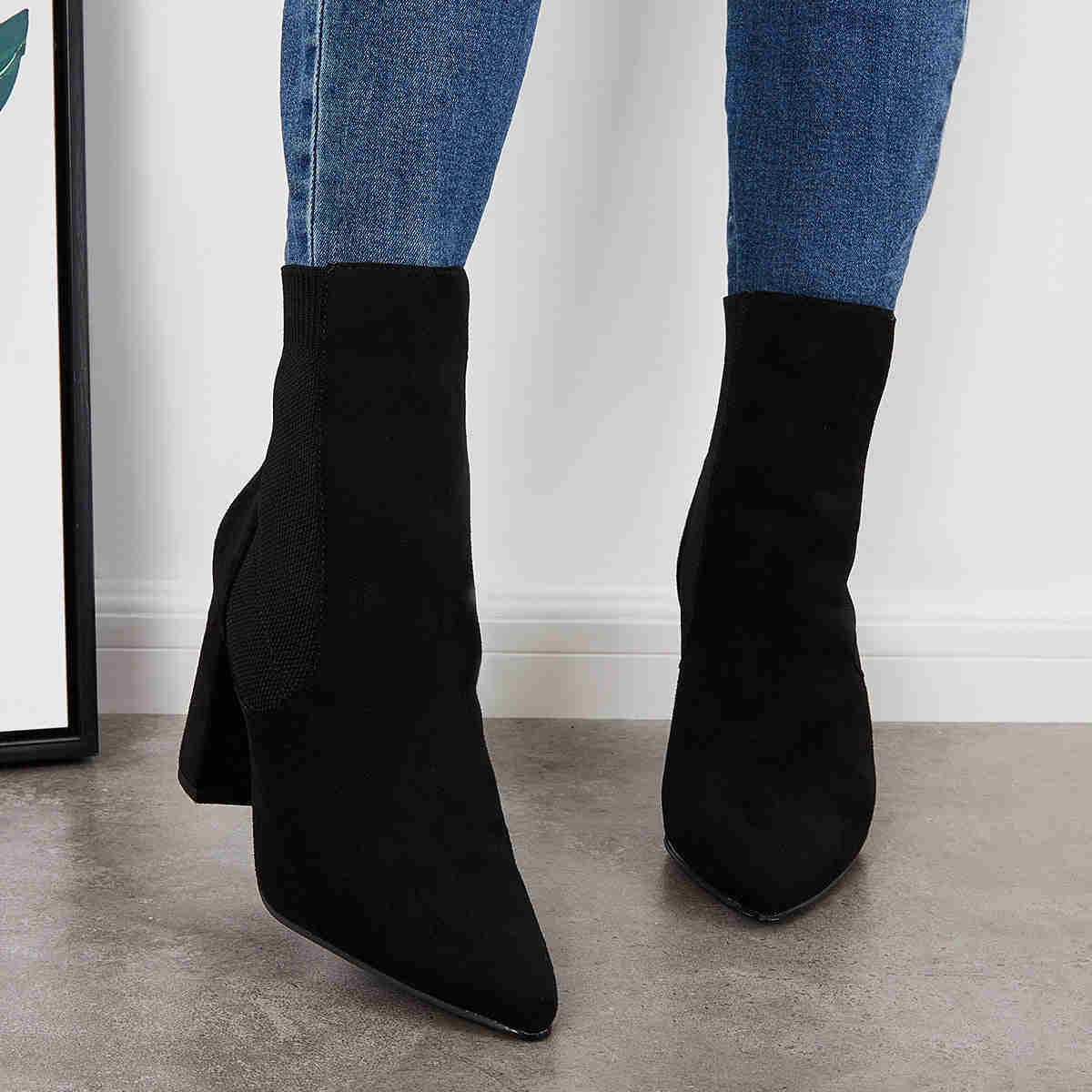 Chunky Block High Heel Ankle Boots - Western Suede Booties for Women