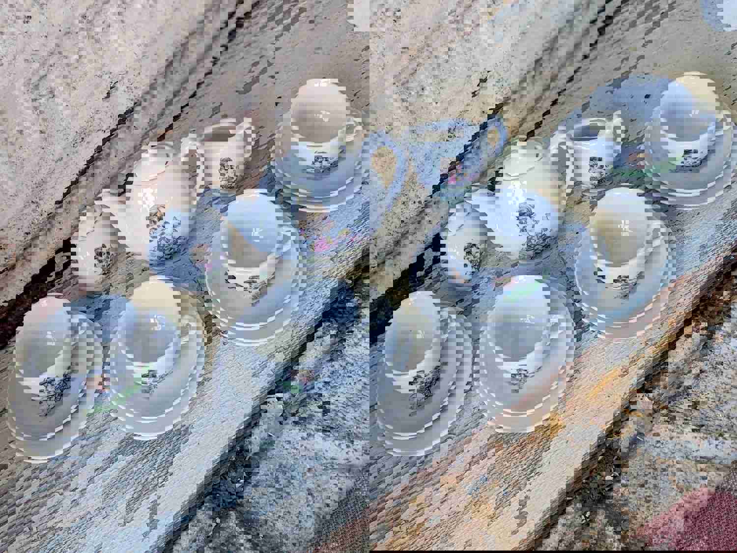 1950s Rare Pattern Toy China Tea Set Complete 15 Piece Set Girl Baby Doll Stroller Carriage Made In Japan