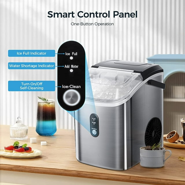 KISSAIR Portable Ice Maker Machine with Self-Cleaning Function, 33lbs/24H, Stainless Steel, Pellet Ice Maker for Home/Kitchen/Office (Silver)