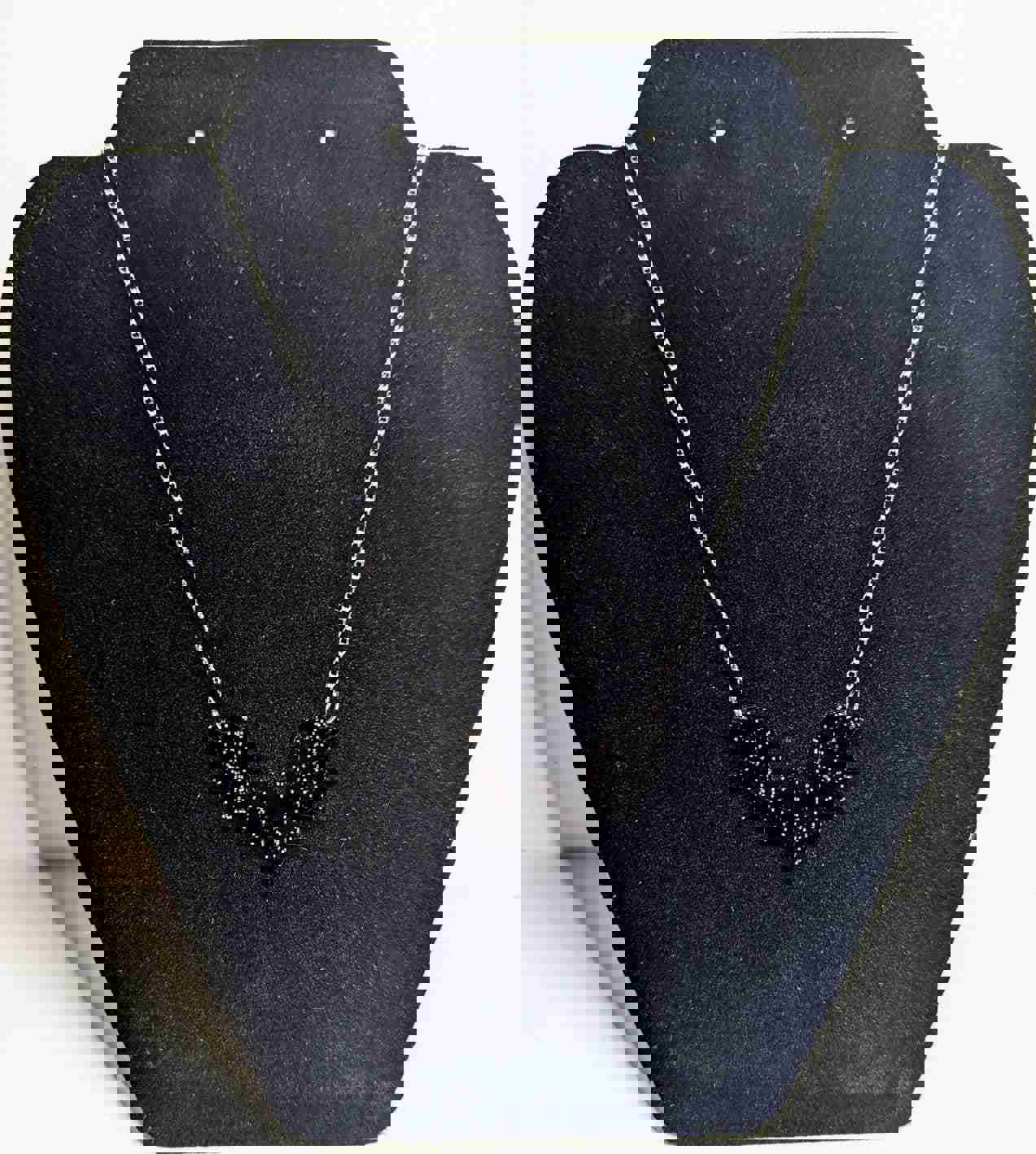 Large Acrylic Bat Pendant Necklace with Black Sparkle Glitter and 18-inch Silver Plated Chain