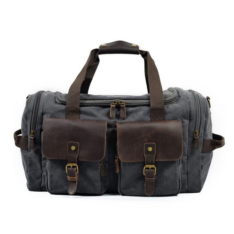 Mens Waxed Canvas Leather Weekender Bag - Durable Travel Bag for Men