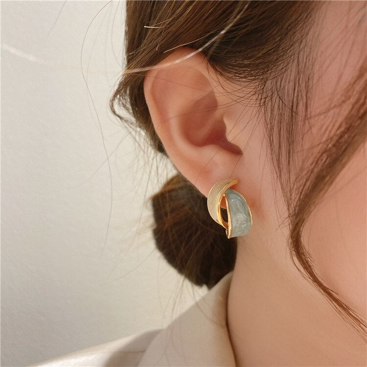 Korean Design Jewelry Simple Hit Color Dripping Oil Color Leaf Earrings Sweet Girl Gifts Women's Daily Accessories