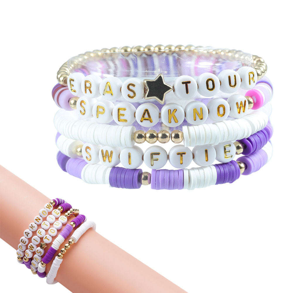 5Pcs Taylor Inspired Beaded Bracelets - Friendship Bracelets for Music Lovers (Purple)