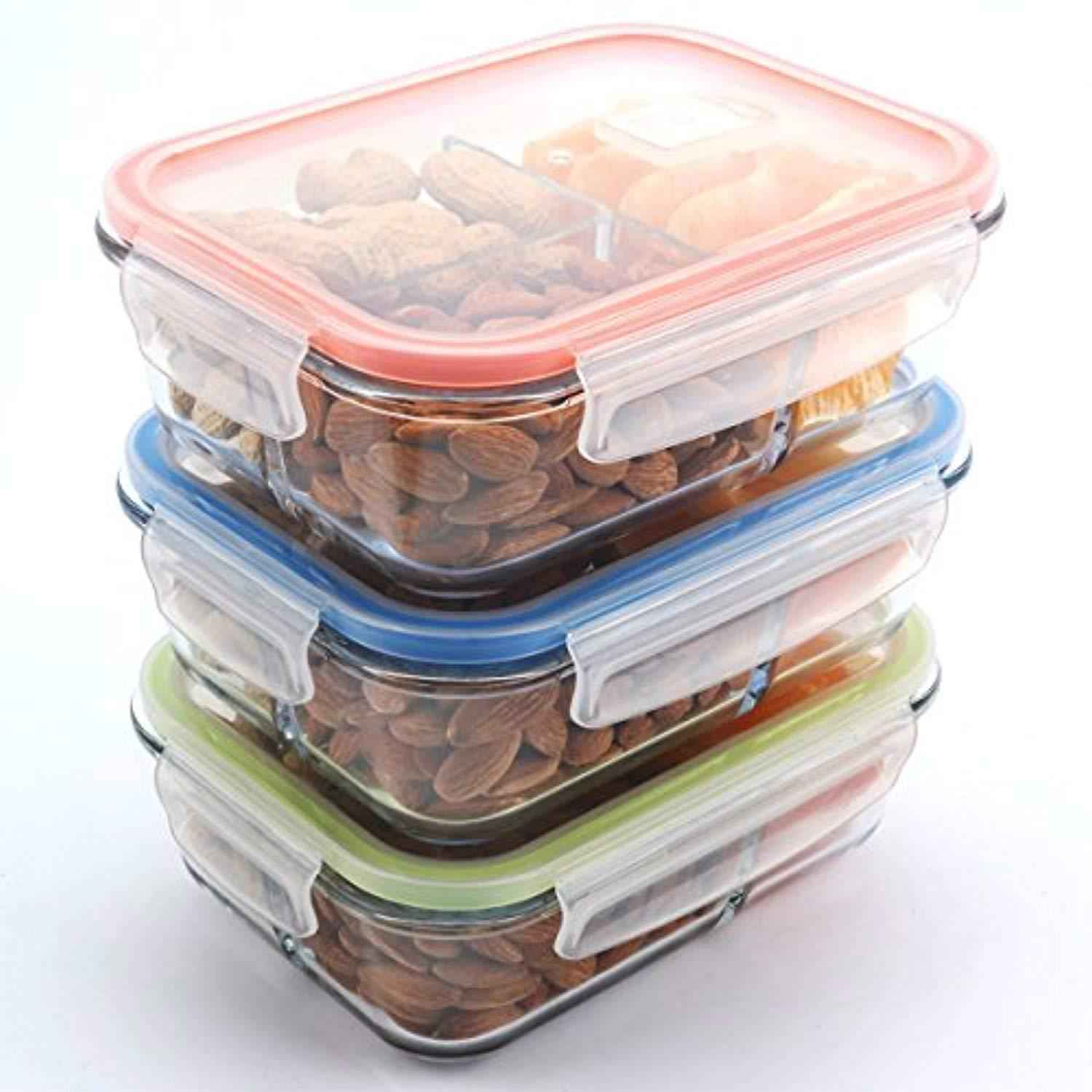 Glass Meal Prep Containers 3 Compartment with Airtight Lids - BPA Free, Microwave & Dishwasher Safe