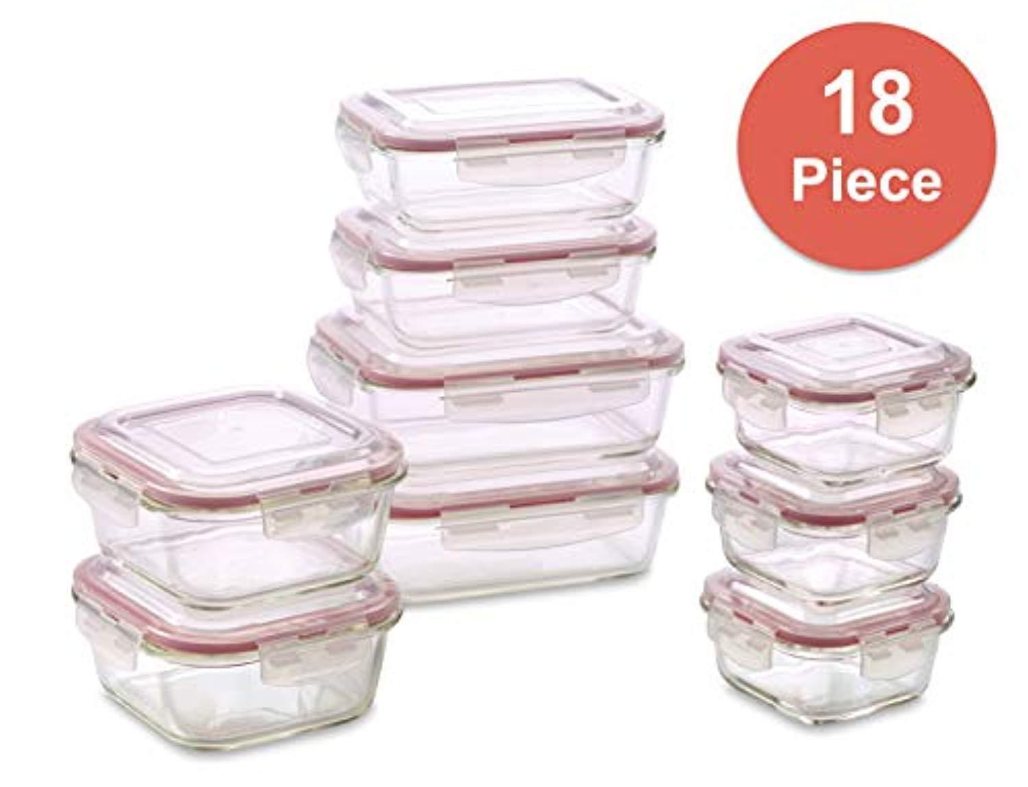 Vibz Glass Food Storage Containers - 18 Piece Set for Prep, Freeze, Reheat, and Bake