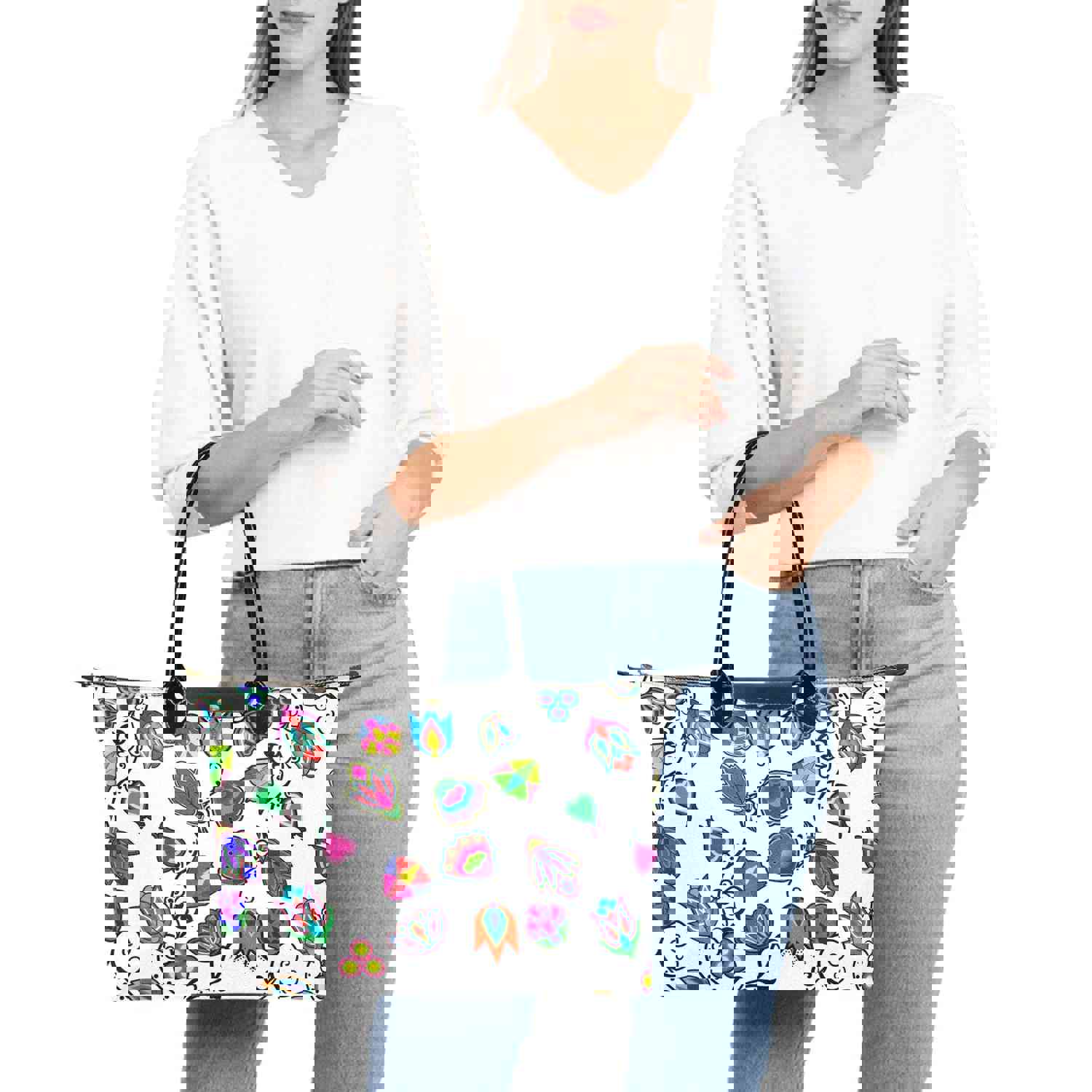 Fashionable Indigenous Paisley White Single-Shoulder Lady Handbag