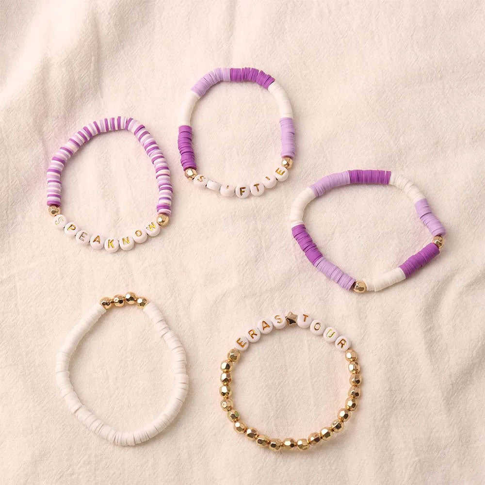 5Pcs Taylor Inspired Beaded Bracelets - Friendship Bracelets for Music Lovers (Purple)
