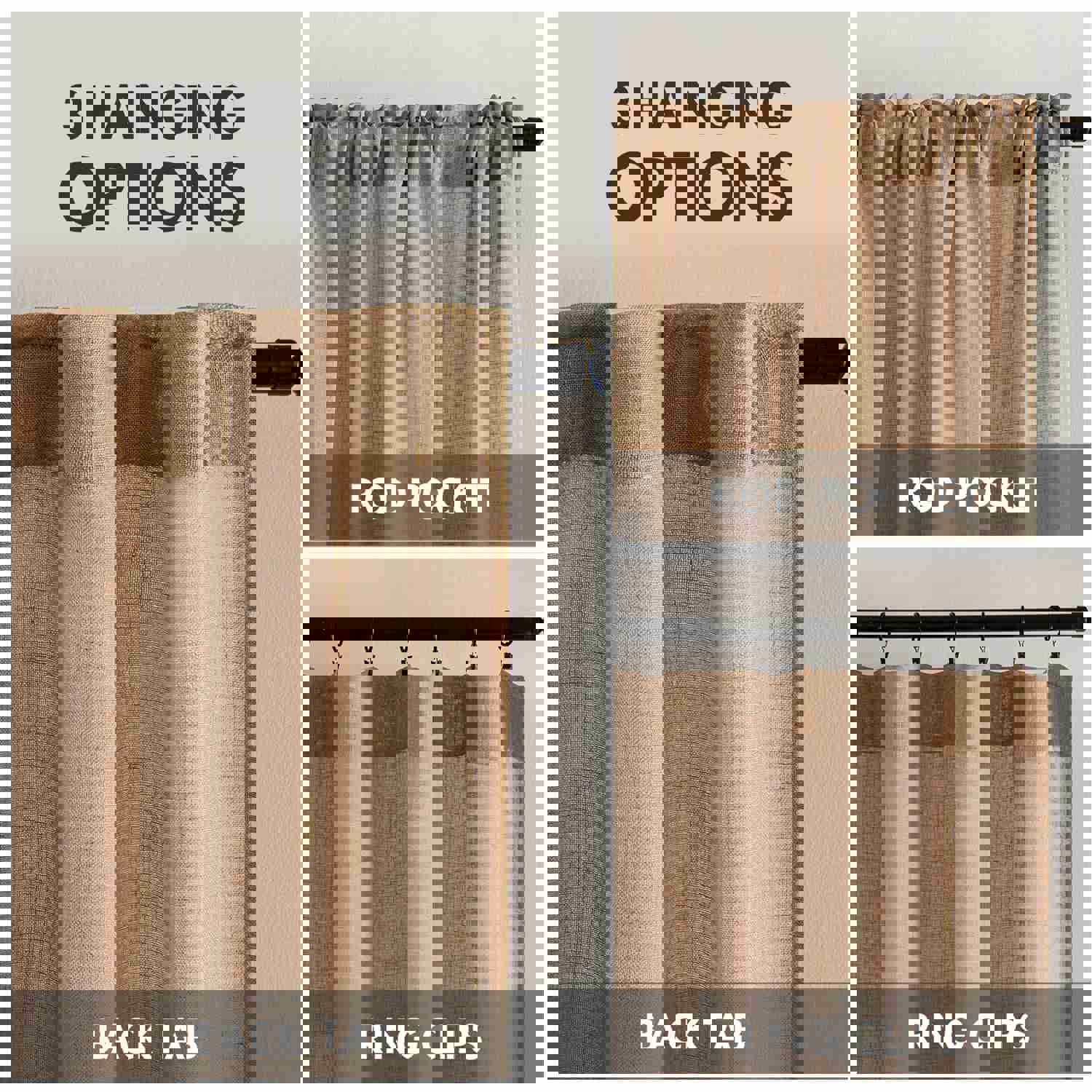 MIULEE Brown Linen Curtains 84 Inch Length for Bedroom Living Room, Soft Thick Linen Textured Window Drapes