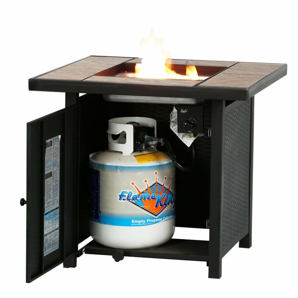 Premium Outdoor Propane Patio Heater Gas Fire Pit Blue Table Glass