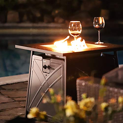 BALI OUTDOORS 28-inch 50,000 BTU Square Outdoor Propane Fire Pit Table with Lid and Blue Fire Glass