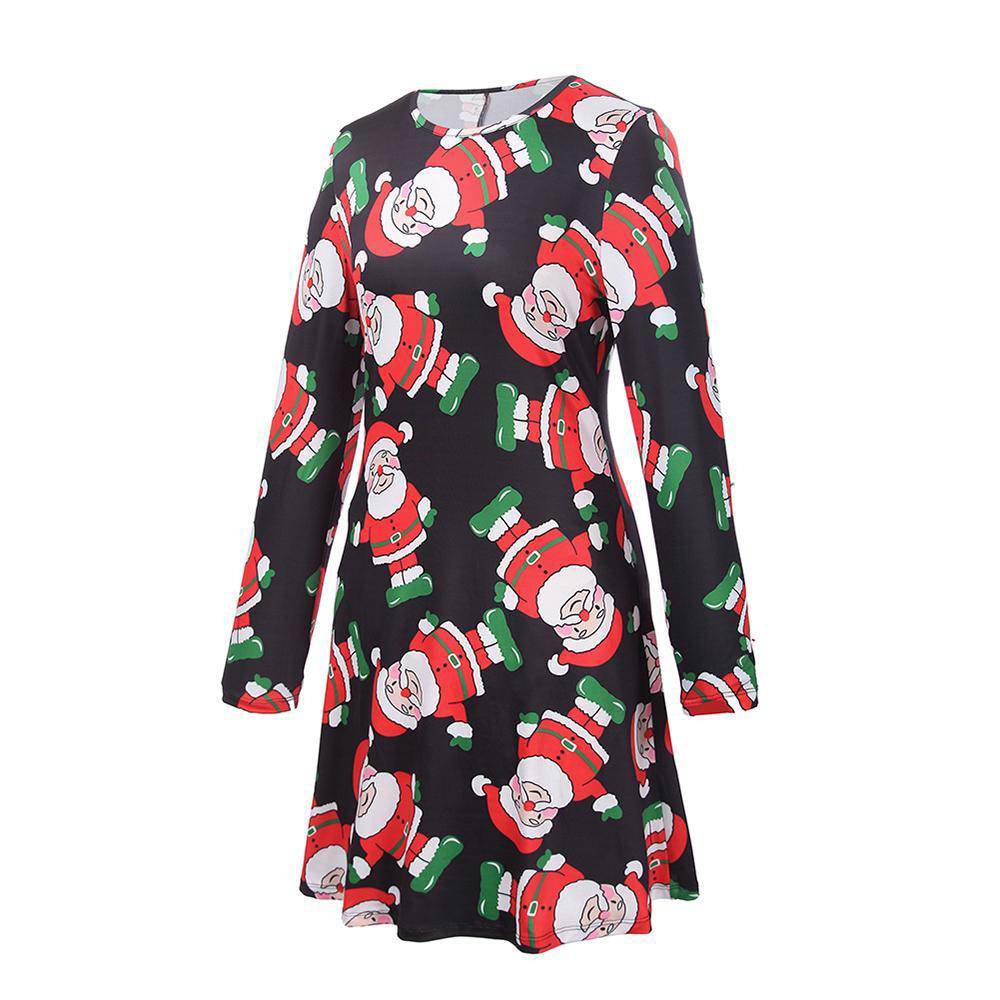 Fashion Santa Claus Print Mom and Girl Dresses Long Sleeve Christmas Family Outfits