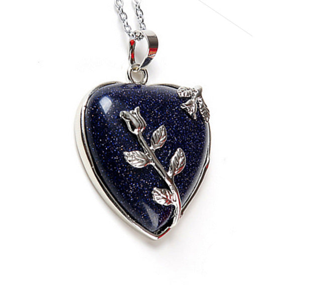 European Fashion Heart Stone Chain Necklace with Opal Love Pendant - Trendy Valentines Day Gift for Women