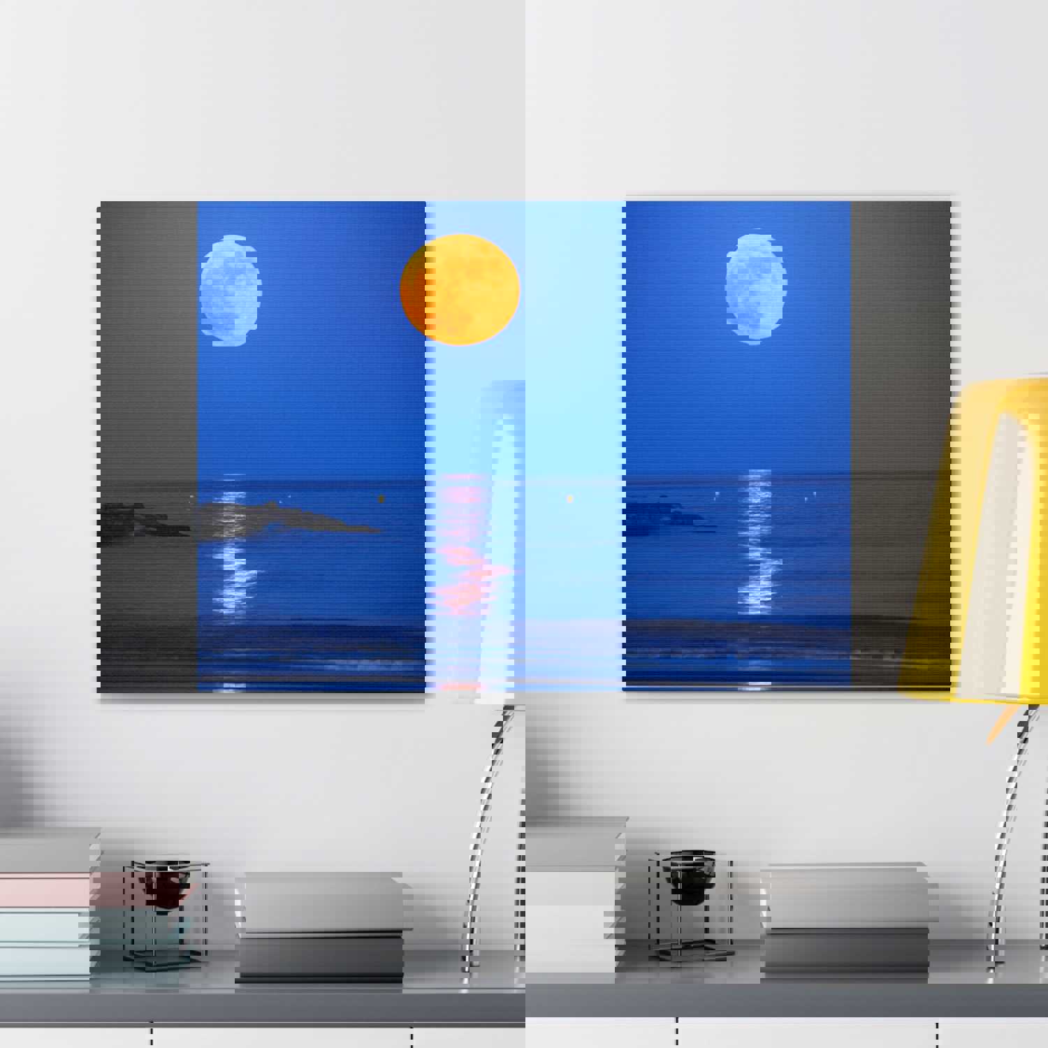 Super Moon over Seascape Sea Canvas Wall Art for Home Decor