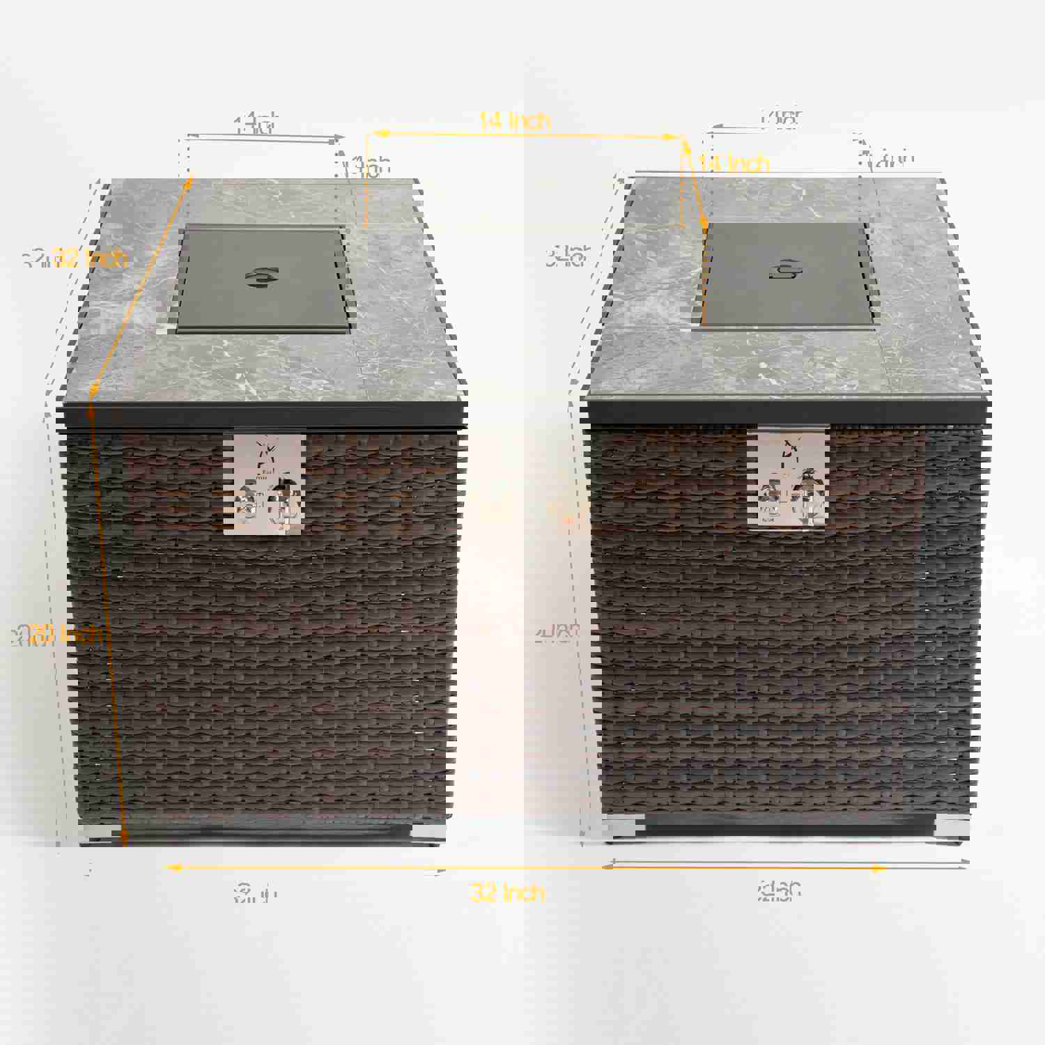 32in Square Fire Table with Ceramic Tile Tabletop 50000BTU Outdoor Fire Pit Table