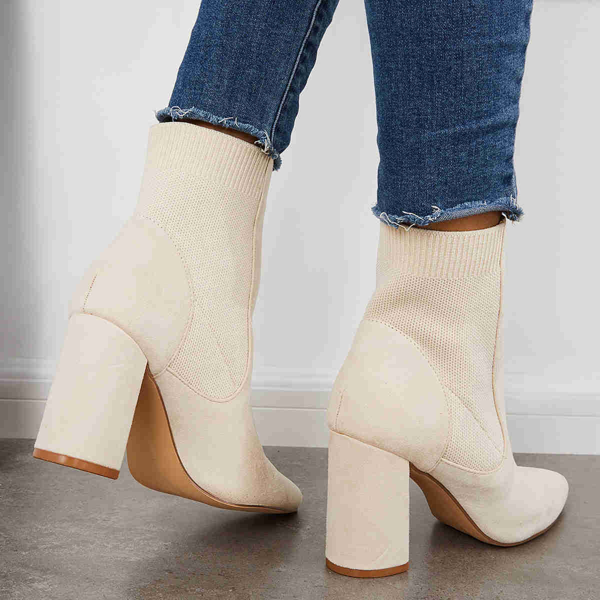 Chunky Block High Heel Ankle Boots - Western Suede Booties for Women